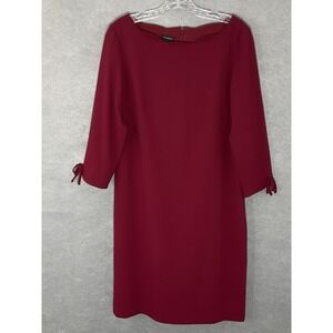 Talbots Dress Womens Sz 6 Red 3/4 Sleeve Bow Sheath Flattering Feminine Career